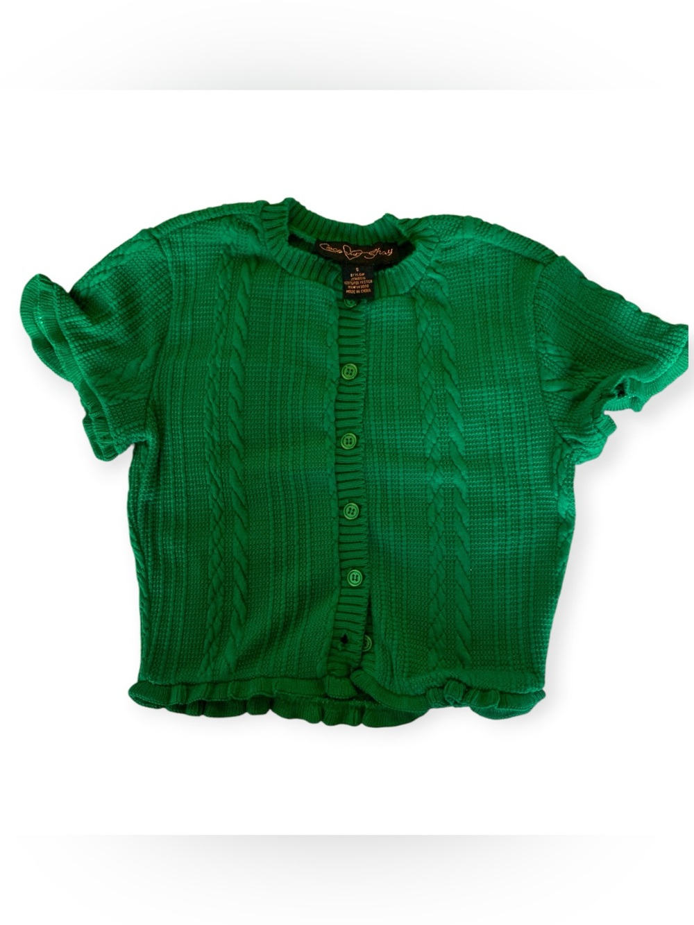 CoCo and Shay Girls Green Knit Button-Front Short Sleeve Cardigan
